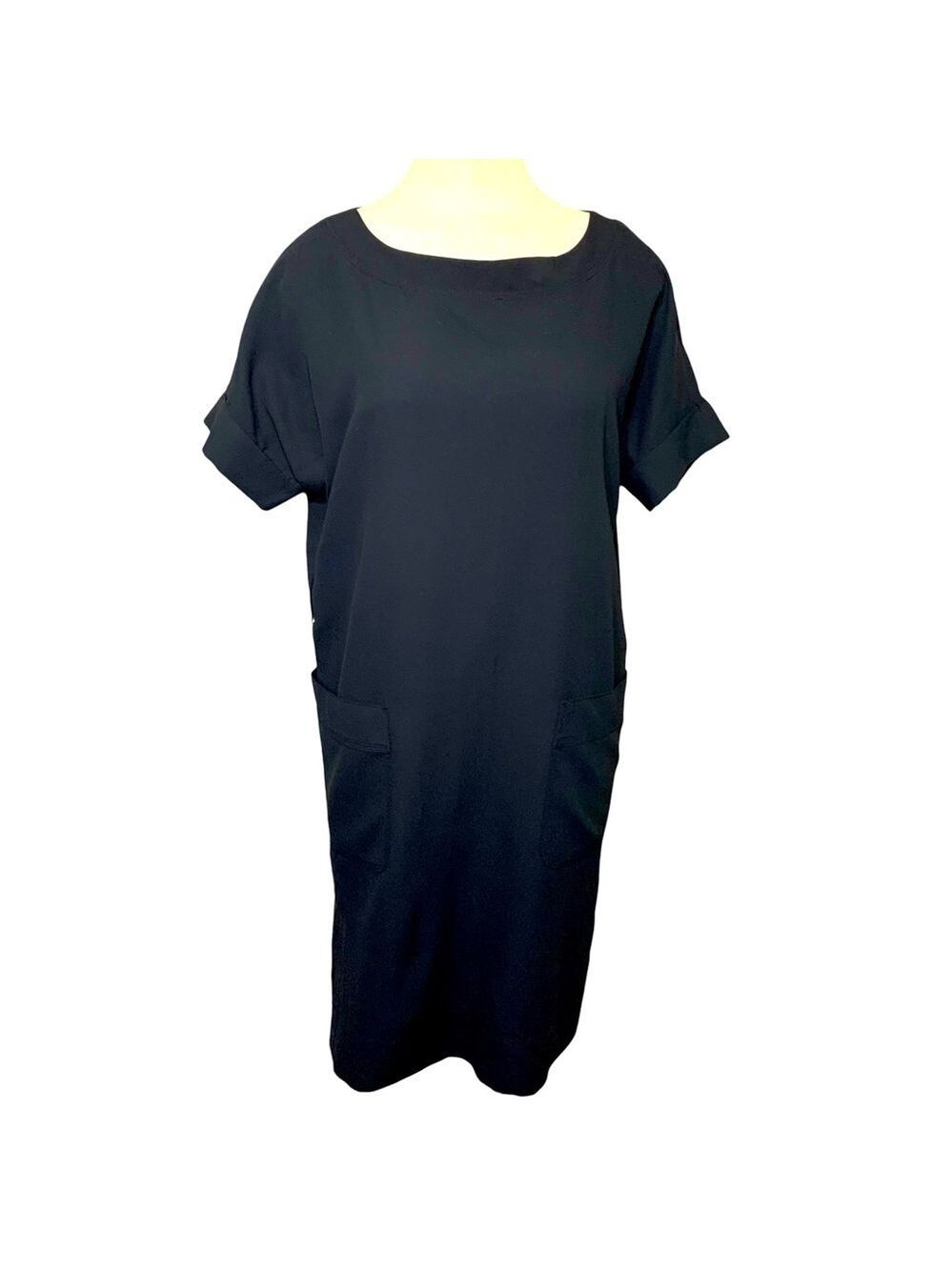 Aritzia Babaton Shirt Dress Sz XXS Black Crepe Short Sleeve Slit Pullover Shift
